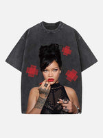 Rihanna Print Round Neck T-shirt