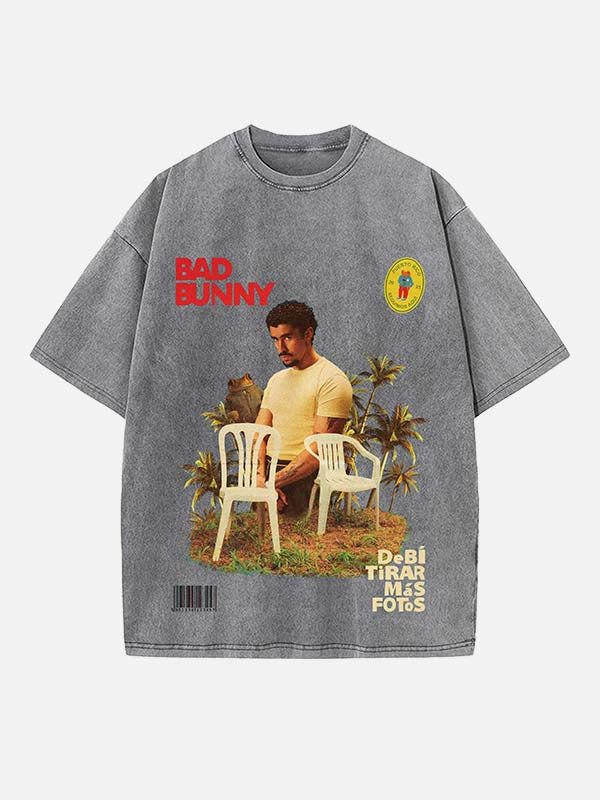 Bad Bunny Print Round Neck T-shirt