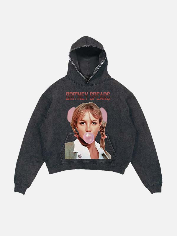 Britney Spears Print Slant Pockets Hoodie