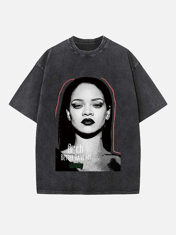 Rihanna Print Round Neck T-shirt