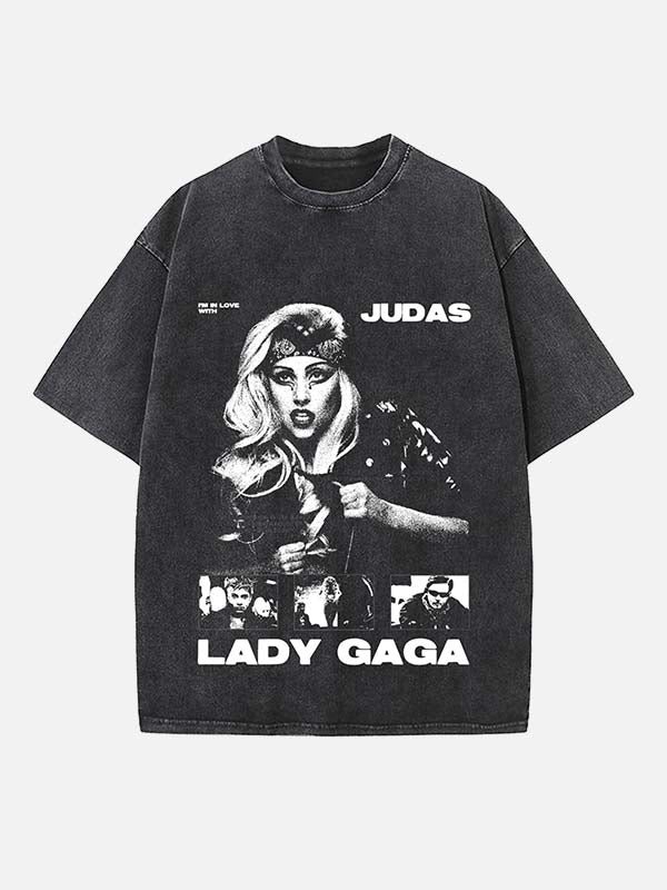 Lady Gaga Print Round Neck T-shirt