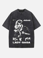 Lady Gaga Print Round Neck T-shirt