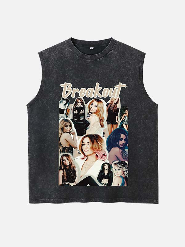 Miley Cyrus Print Round Neck Tank