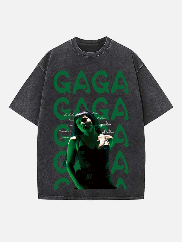 Lady Gaga Print Round Neck T-shirt