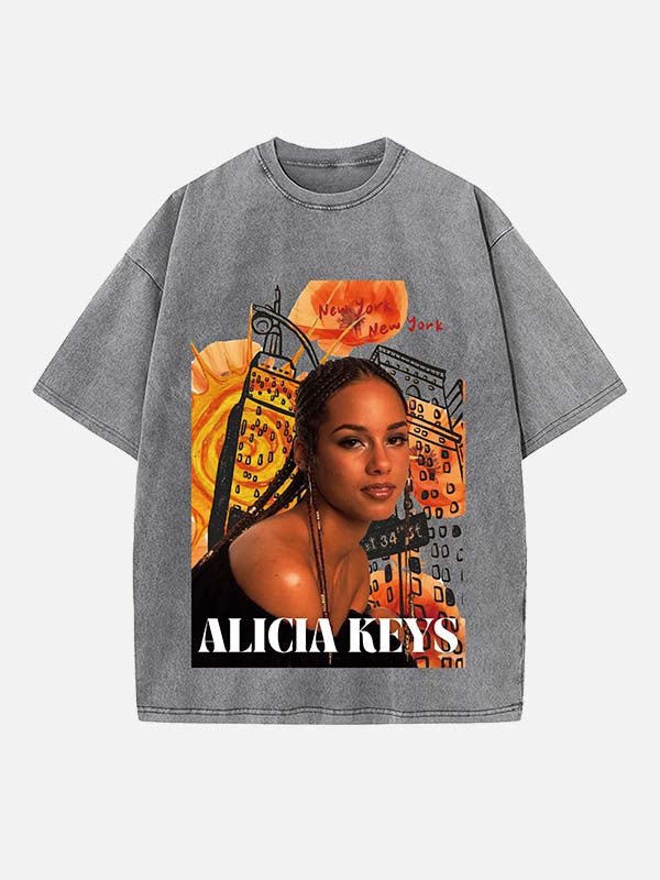 Alicia Keys Print Round Neck T-shirt