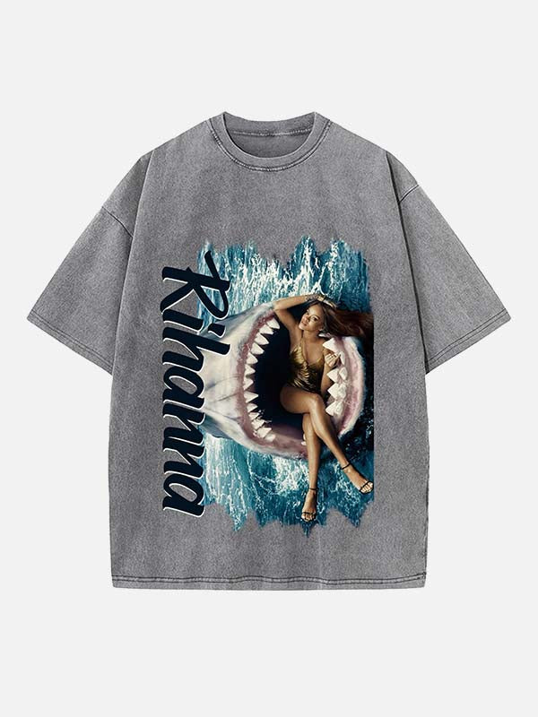 Rihanna Print Round Neck T-shirt