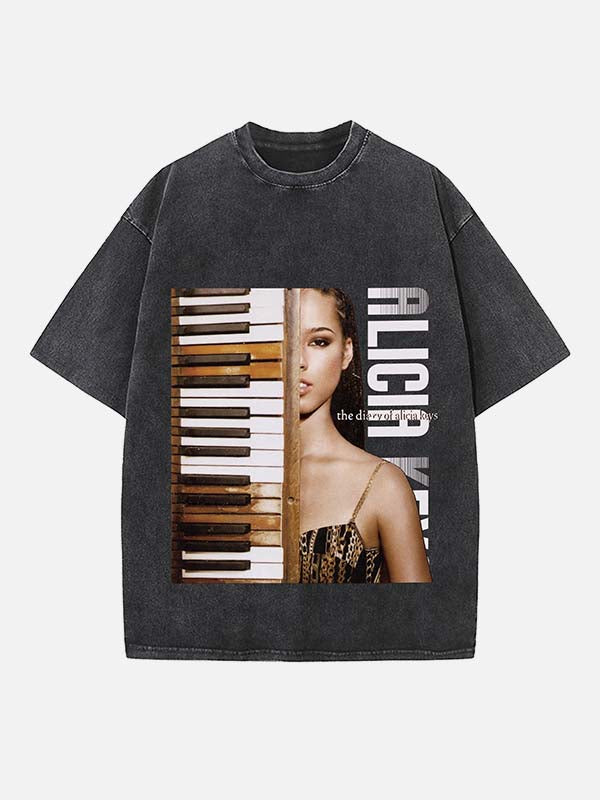 Alicia Keys Print Round Neck T-shirt