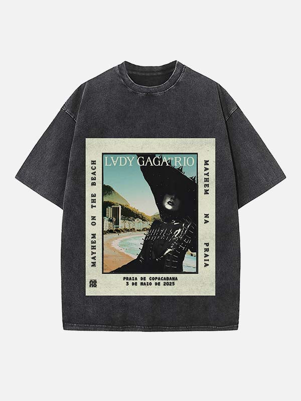 Lady Gaga Print Round Neck T-shirt