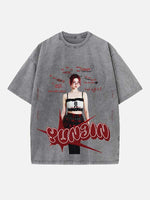 LE SSERAFIM Huh Yunjin Print Round Neck T-shirt
