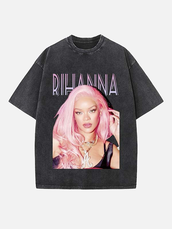 Rihanna Print Round Neck T-shirt