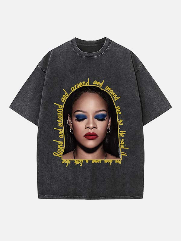 Rihanna Print Round Neck T-shirt