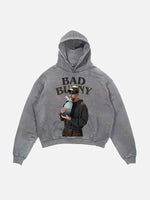 Bad Bunny Print Slant Pockets Hoodie