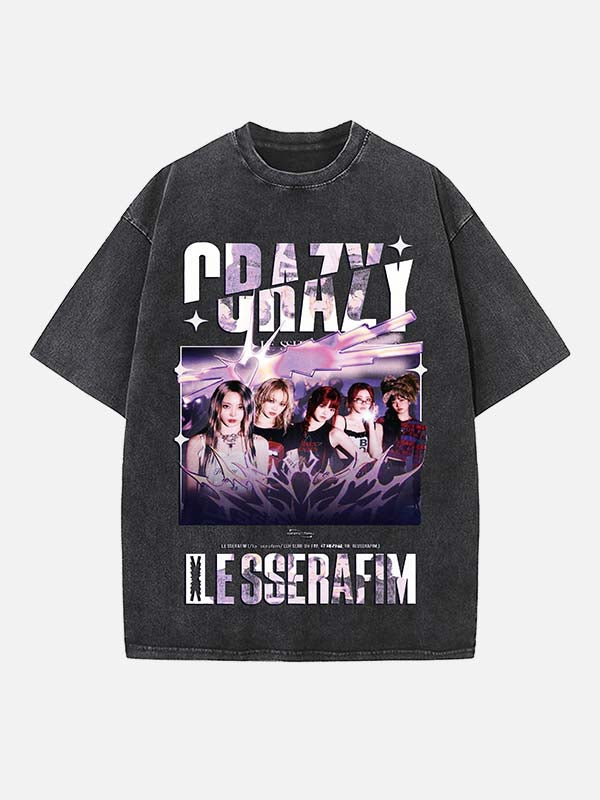 LE SSERAFIM Print Round Neck T-shirt