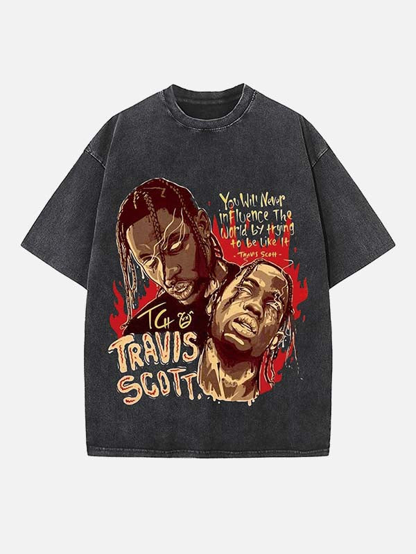 Travis Scott Print Round Neck T-shirt