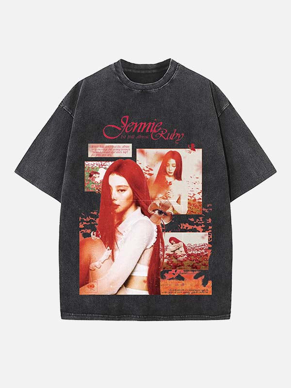 BLACKPINK Jennie Print Round Neck T-shirt