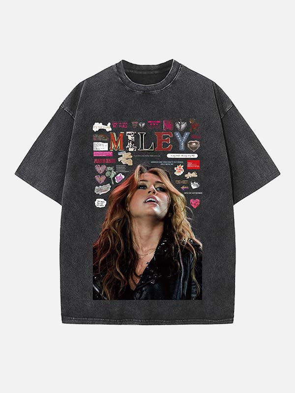 Miley Cyrus Print Round Neck T-shirt