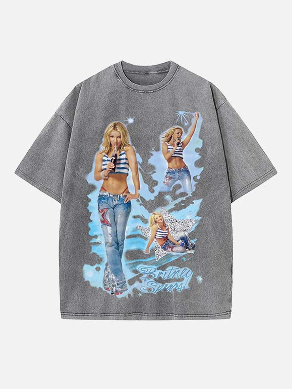 Britney Spears Print Round Neck T-shirt