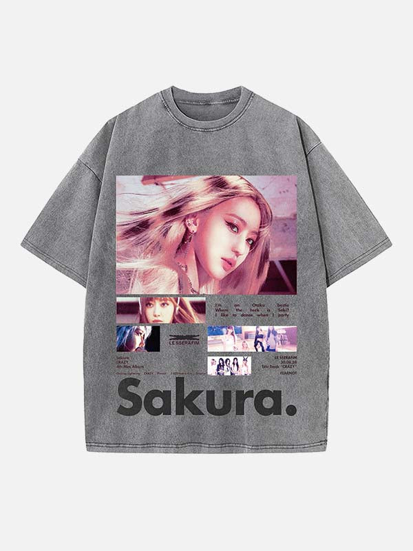 LE SSERAFIM Sakura Print Round Neck T-shirt