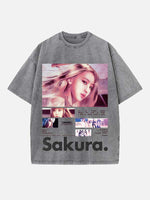 LE SSERAFIM Sakura Print Round Neck T-shirt