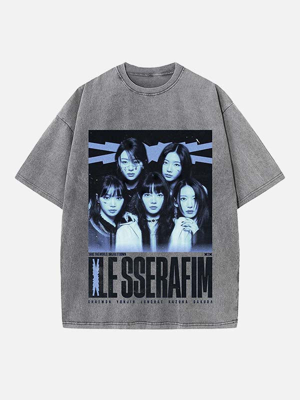 LE SSERAFIM Print Round Neck T-shirt