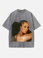 Alicia Keys Print Round Neck T-shirt