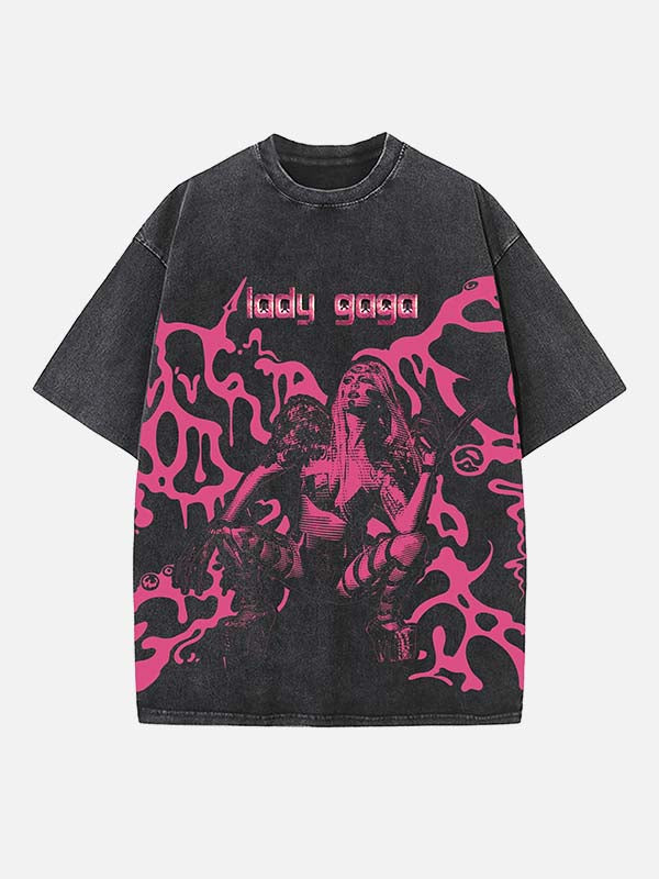 Lady Gaga Print Round Neck T-shirt