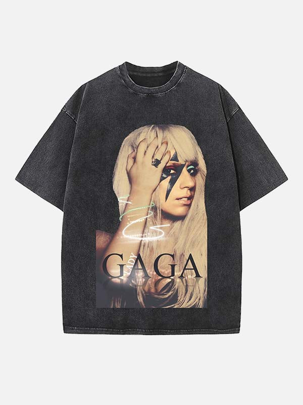 Lady Gaga Print Round Neck T-shirt