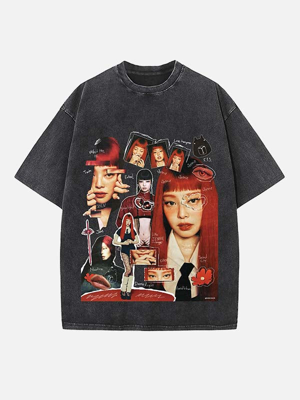 BLACKPINK Jennie Print Round Neck T-shirt