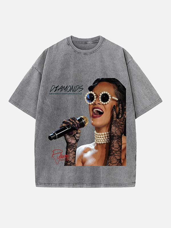 Rihanna Print Round Neck T-shirt