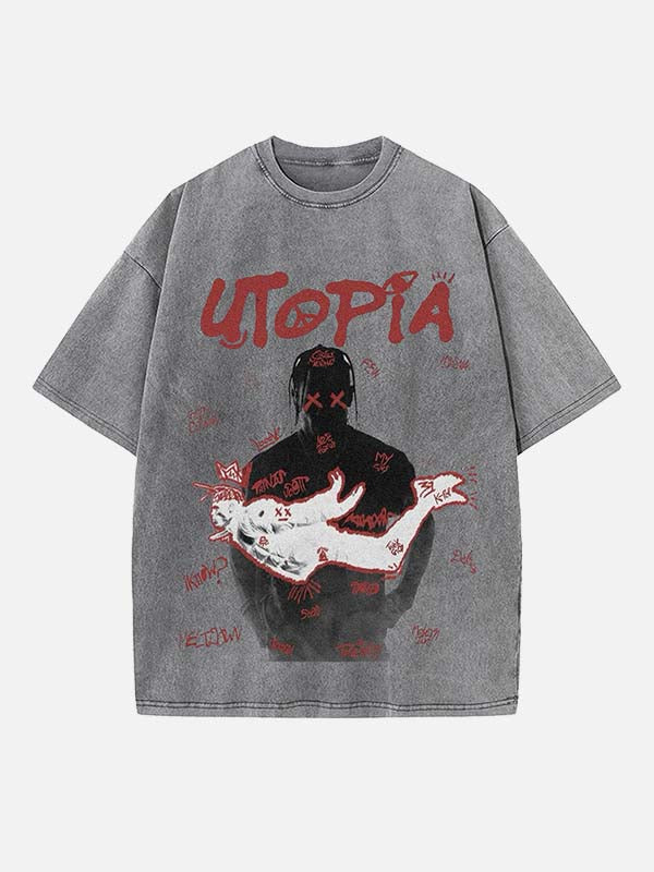Travis Scott Print Round Neck T-shirt