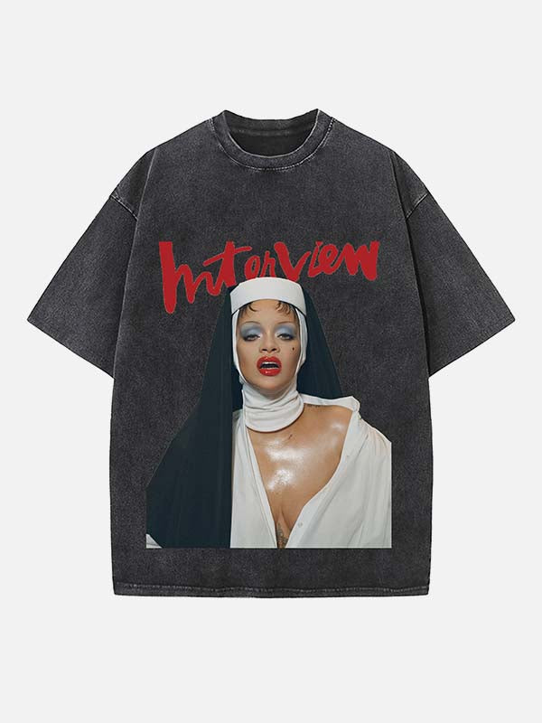 Rihanna Print Round Neck T-shirt