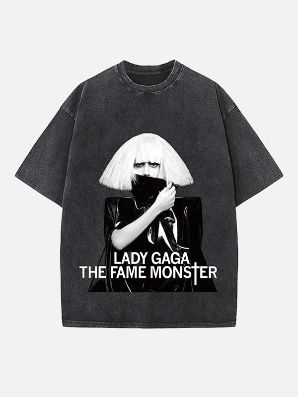 Lady Gaga Print Round Neck T-shirt