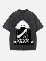 Lady Gaga Print Round Neck T-shirt