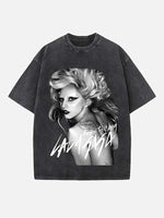Lady Gaga Print Round Neck T-shirt