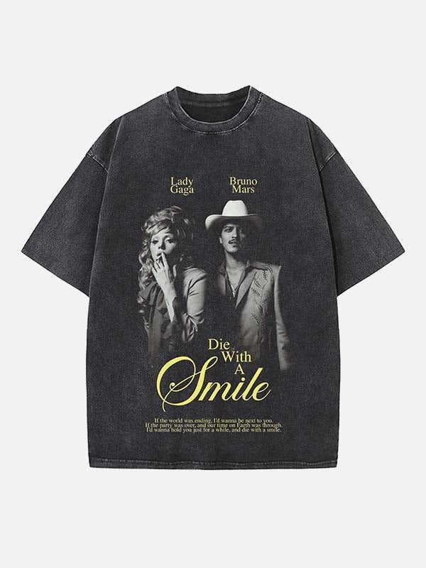Lady Gaga & Bruno Mars Print Round Neck T-shirt