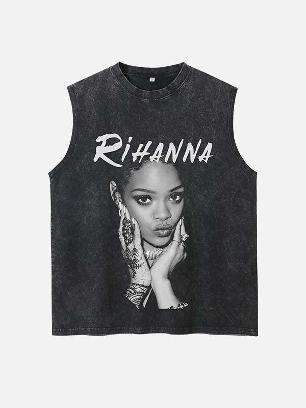 Rihanna Print Round Neck Tank