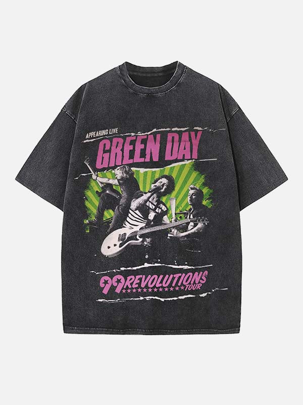 Green Day Print Round Neck T-shirt