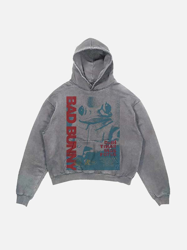Bad Bunny Print Slant Pockets Hoodie