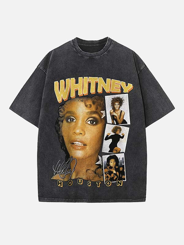 Whitney Houston Print Round Neck T-shirt