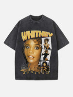 Whitney Houston Print Round Neck T-shirt