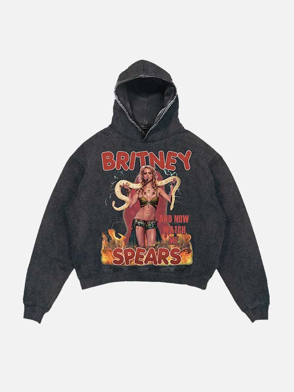 Britney Spears Print Slant Pockets Hoodie