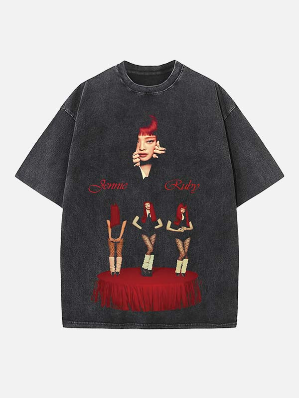 BLACKPINK Jennie Print Round Neck T-shirt