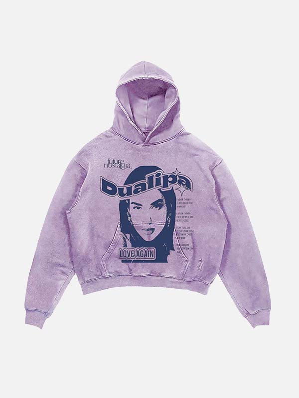 Dua Lipa Print Slant Pockets Hoodie