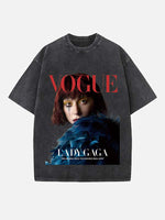 Lady Gaga Print Round Neck T-shirt