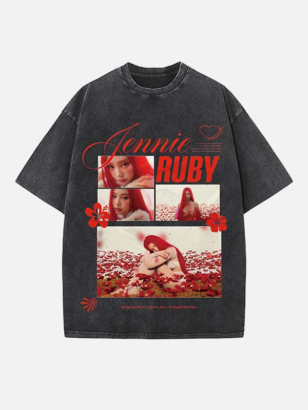 BLACKPINK Jennie Print Round Neck T-shirt