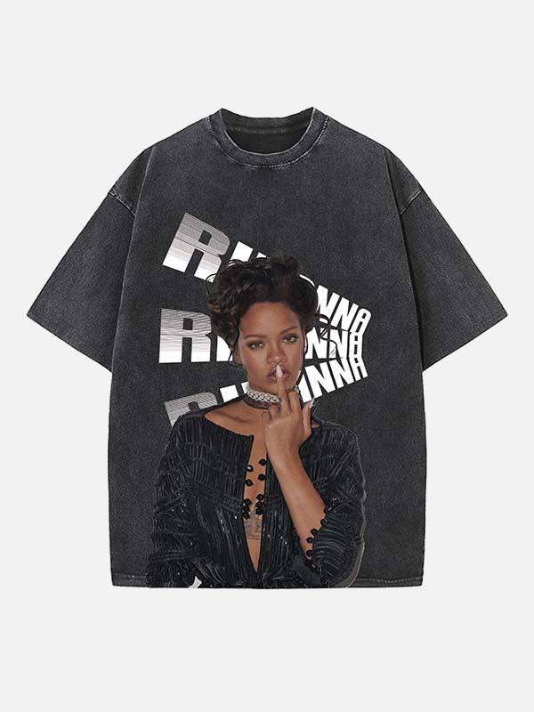 Rihanna Print Round Neck T-shirt