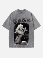 Lady Gaga Print Round Neck T-shirt