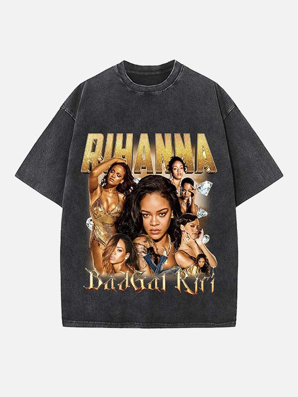 Rihanna Print Round Neck T-shirt
