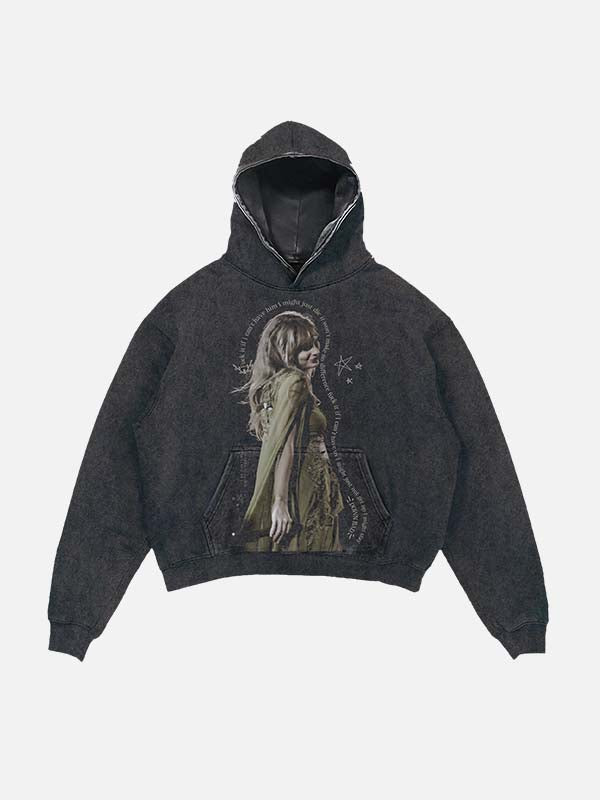 Taylor Swift Print Slant Pockets Hoodie