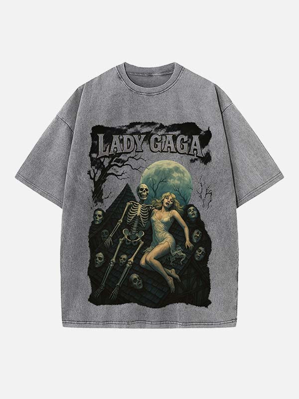 Lady Gaga Print Round Neck T-shirt